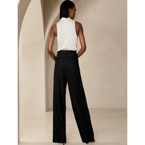 Banana Republic LENA Linen WIDE LEG Black PLEATED Pants Size 10 #629205 RT$140 - Picture 2 of 7